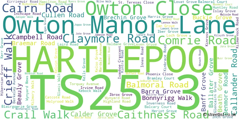 A word cloud for the TS25 3 postcode
